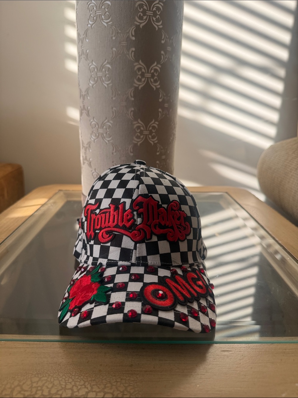 Trouble Maker Kids Checkered Cap with Red Embroidery